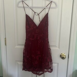 LUCY IN THE SKY Red Lace Mini Dress